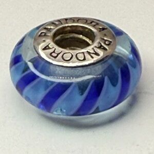 Retired Pandora Blue Swirl Murano Glass Charm 790611